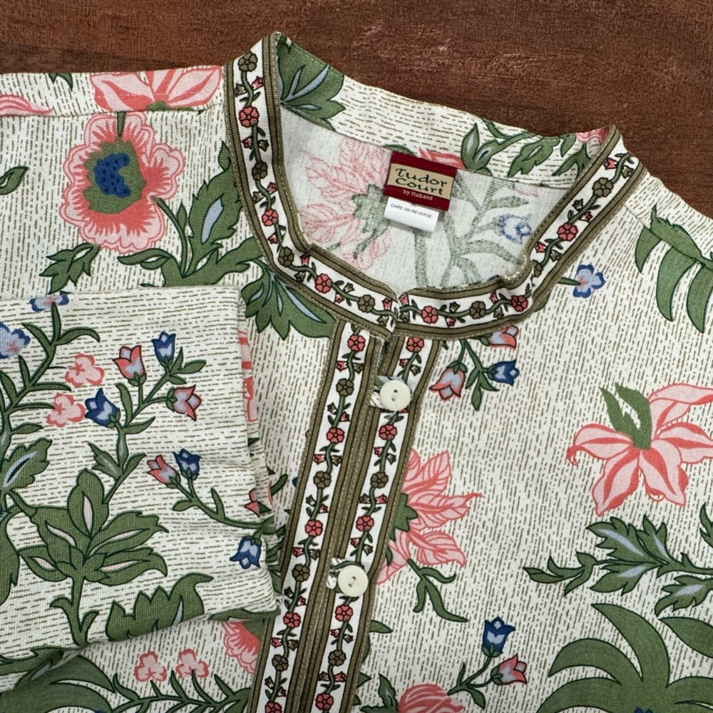 Tudor Court by‎ Haband Floral Cotton Jacket Women’s XL Button Front Pockets